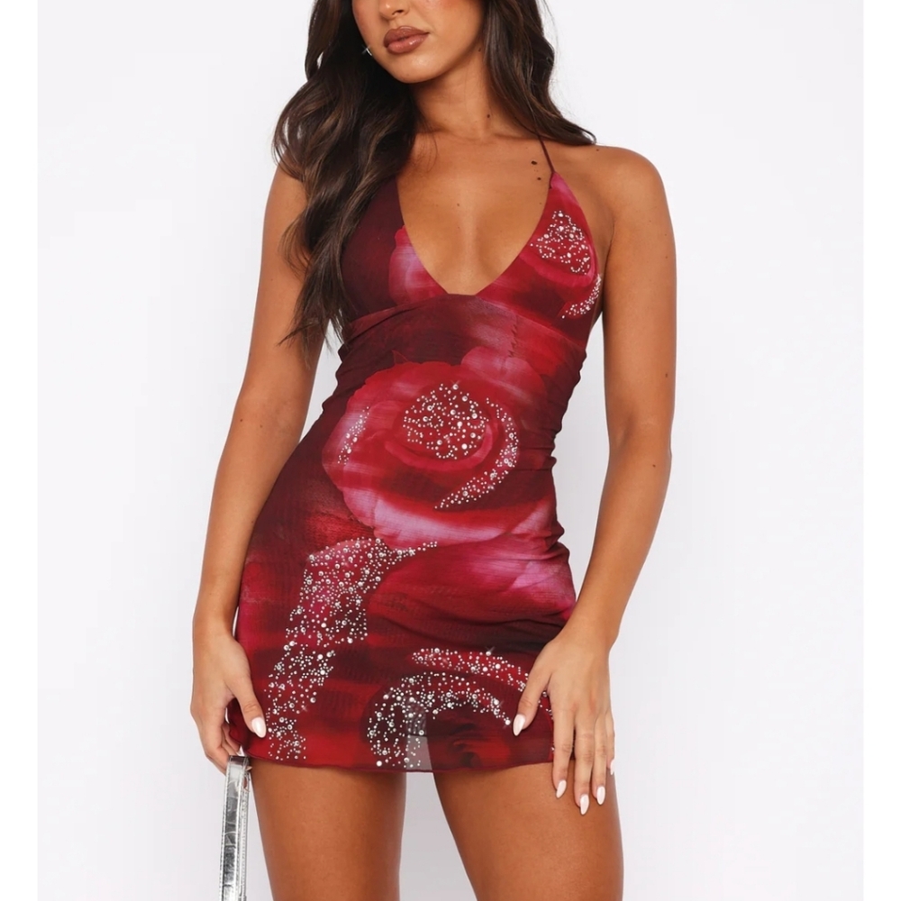 3371 White Fox  Best Part Of Me Mini Dress Ruby Floral Sz XXS